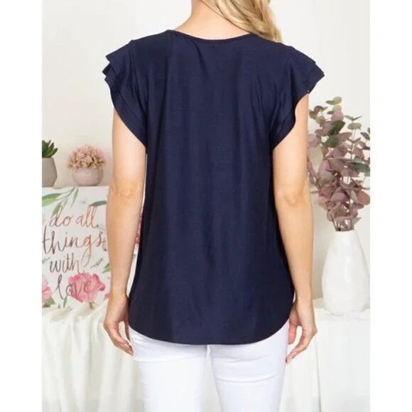 Blue Layered Ruffle Short Sleeve Top - Picture 3 of 4